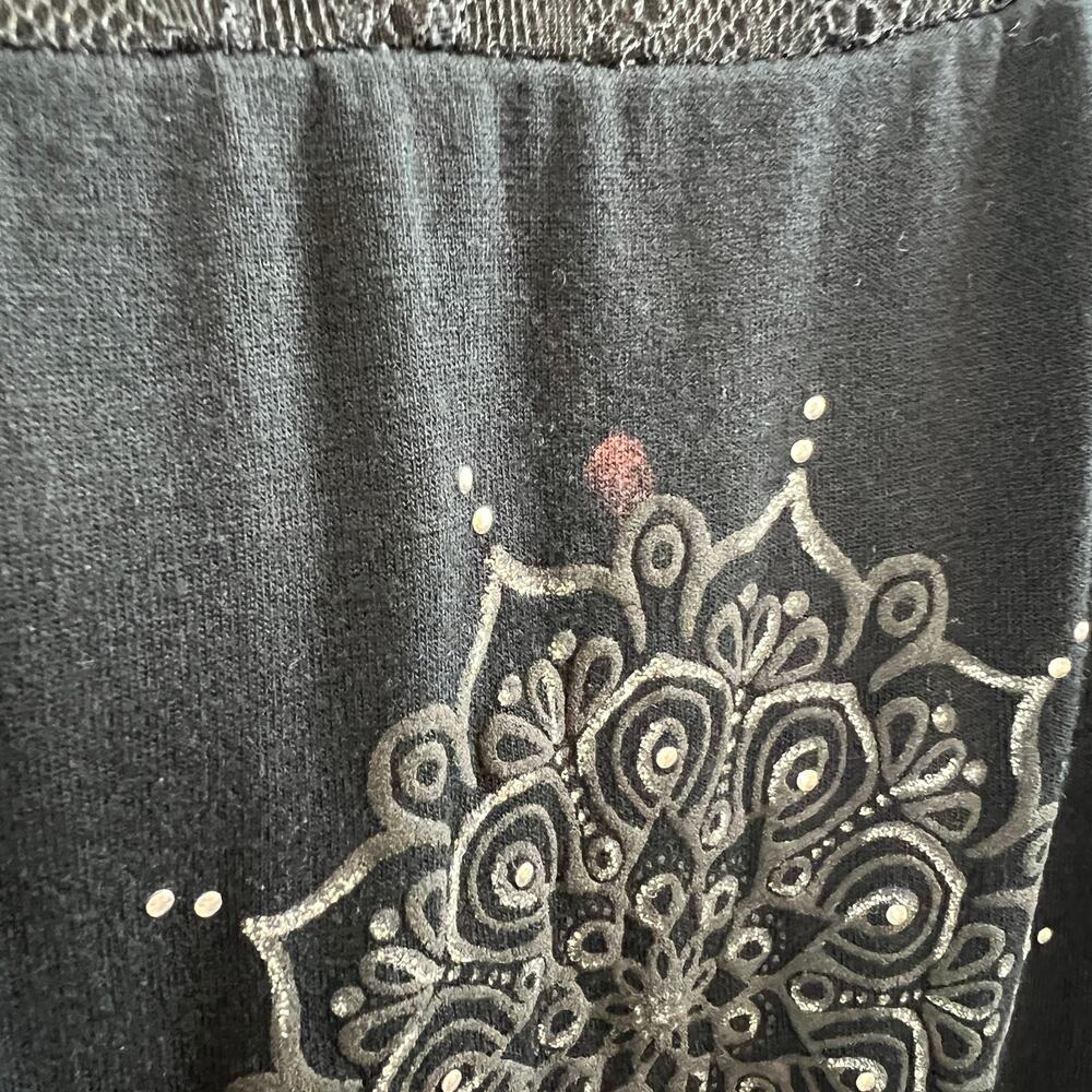 DESIGUAL Alegra Black Sheer Lace Rhinestone 3/4 Sleeve Boho Blouse Plus XXL - Picture 3 of 8